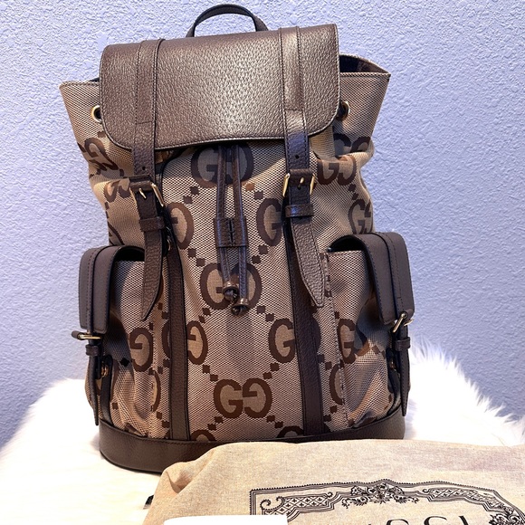 NEW Gucci Web Backpack With Jumbo GG - Picture 1 of 12